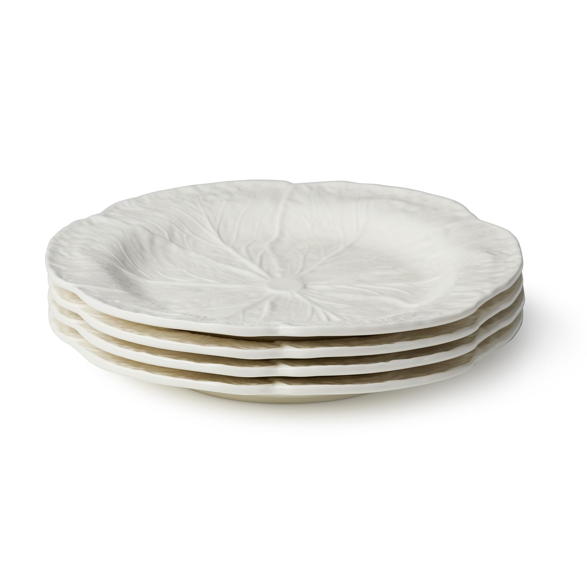 Lot de 4 assiettes à salade/dessert 3D en grès ivoire sculpté de 22,9 cm – Vaisselle ancienne pour dîner et divertissement frais et inspirés de la nature au quotidien et saisonnier