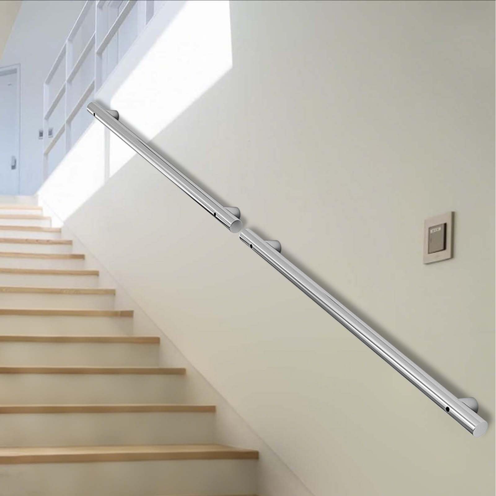 FKXSXAZ Silver Staircase Banister Railing, Metal Industrial Stairs Grab Wall Handrail, Indoor Outdoor Mounted Hand Rail Safety Bar - 100cm 1.5m 2m 300cm 4m(100cm/39in)