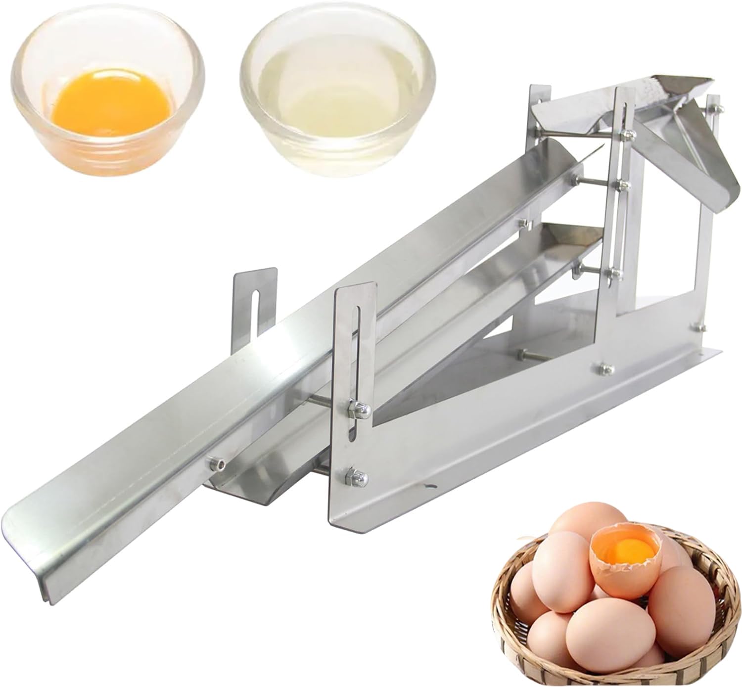 XNZJHPP Stainless Steel Egg Yolk Separator - Liquid Separation Machine with Adjustable Height, Export Tray & Guide Plate for Clean Egg Yolk Separation - Ideals for Baking & Cooking