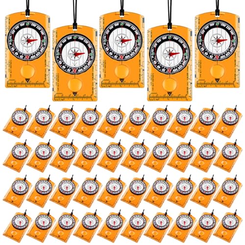 Geiserailie 20 Pcs Orienteering Compass Navigation Backpacking Compass Hiking Compass Map Reading Survival Compass Scout Compass for Kids Bulk for Navigation, Survival Outdoor Exploring, Orange