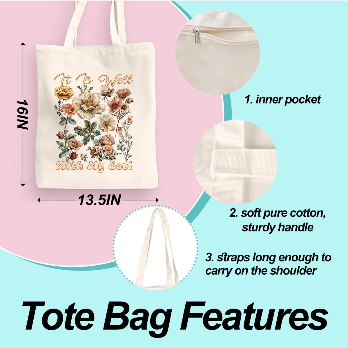 Inspirational Christian Gifts Canvas Tote Bag for Women Girls Christmas Friendship Birthday Grocery Bags - Image 4