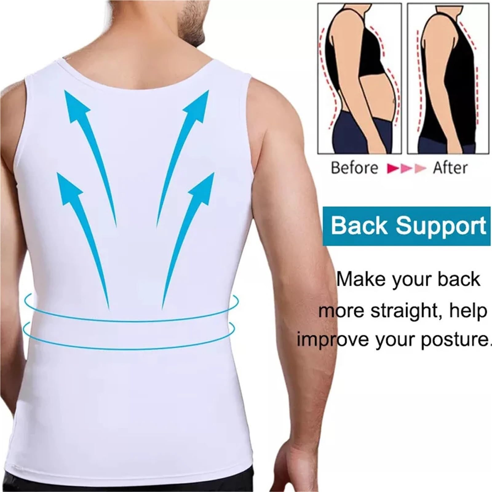 Body Shaper Weste für Männer 2-teiliges Schlankheitsshirt for Herren, hohe Kompression, Bauchkontrolle, Rundhalsausschnitt, Body Shaper Top Für Fitness geeignet(2PCS White,M)