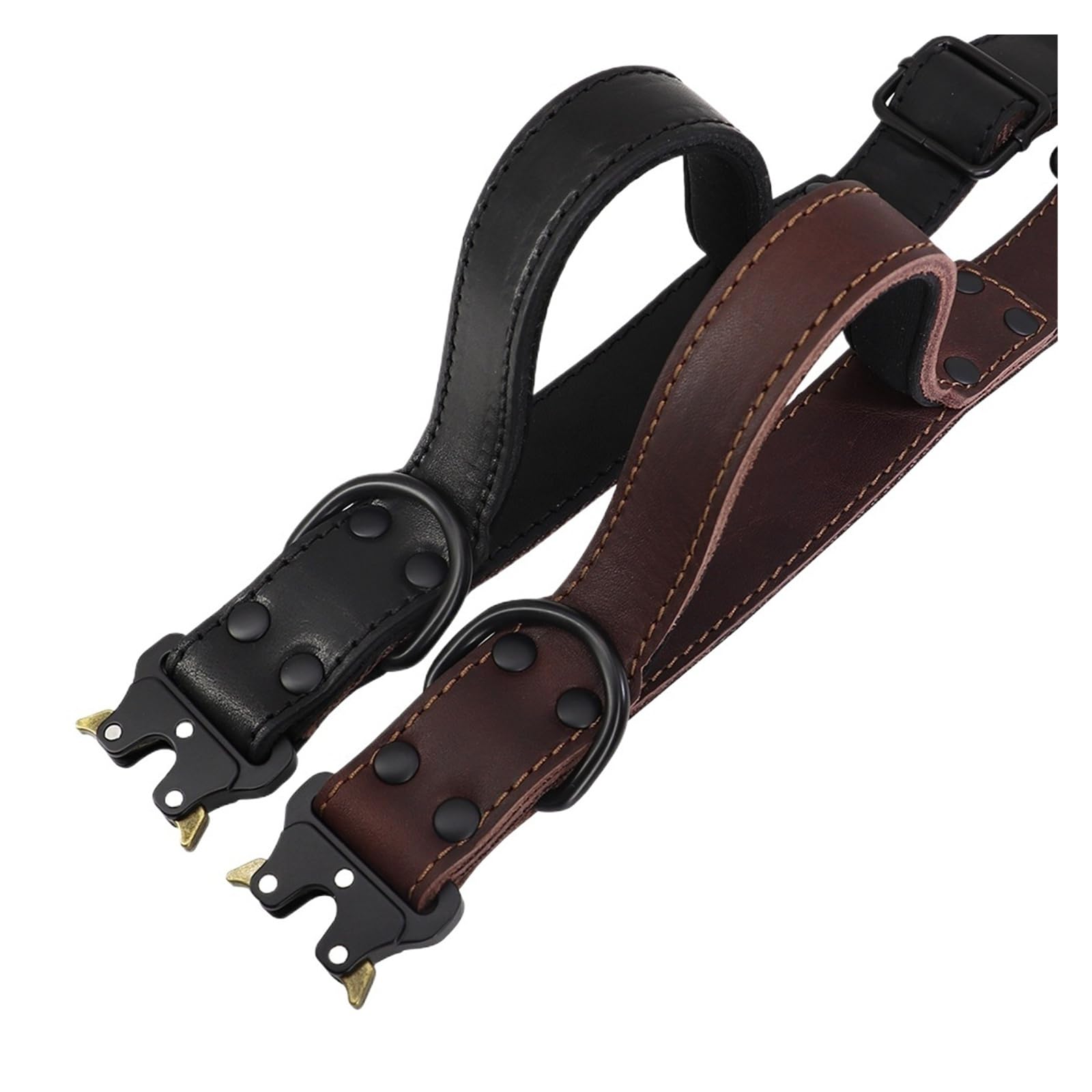 Collar de Perro de Cuero Real Suave, Collares duraderos genuinos con Mango de Hebilla Segura for Perros medianos Grandes, Pastor alemán(Brown,M)