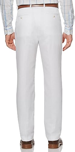 Miniatura 2 de Perry Ellis Pantalones de vestir de mezcla de lino para hombre, parte delantera plana, sarga duradera, ajuste regular, transpirables y ligeros