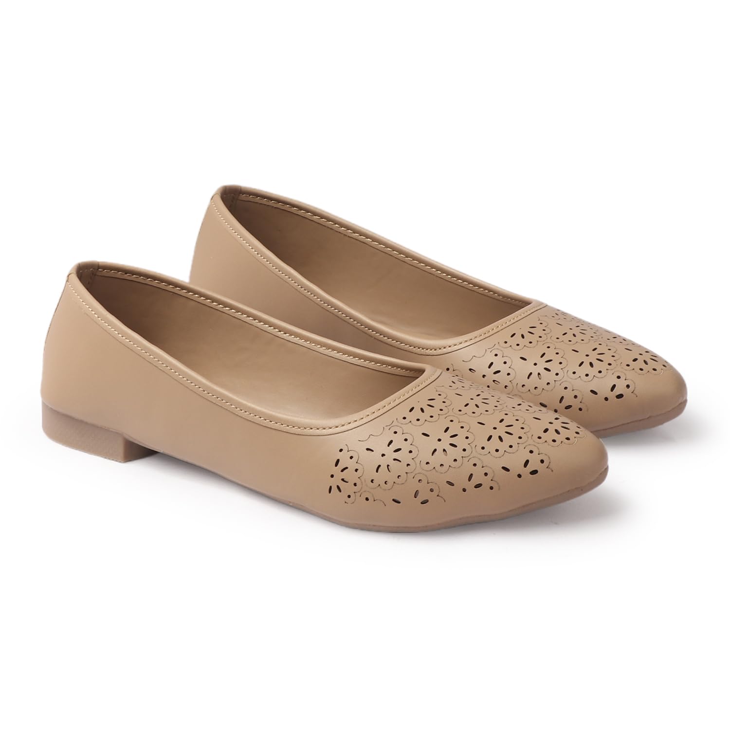 Orthopaedic Ballet Flats, Diabetic Comfort Shoes, Beige Perforated Design,Casual Wear Bellies for Women