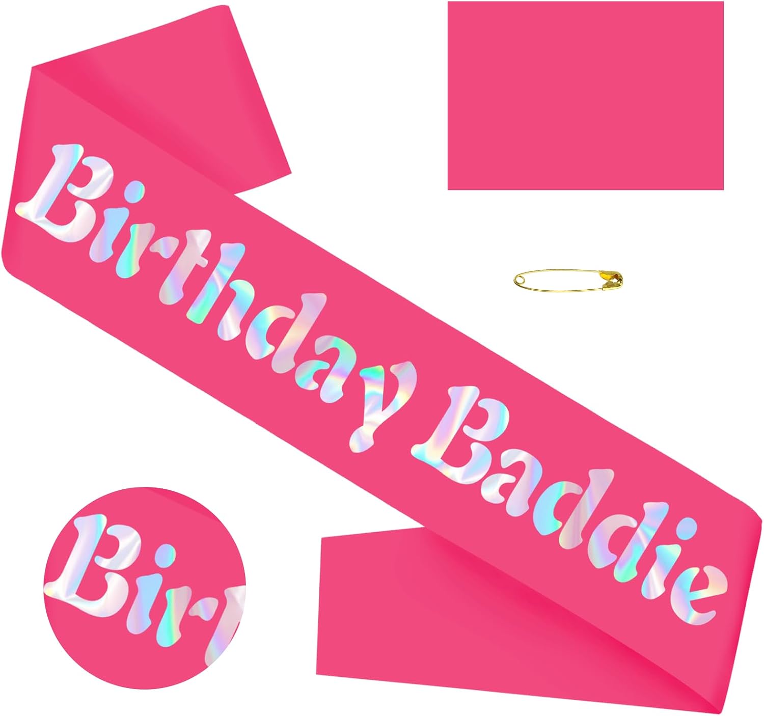 Birthday Baddie Sash for Women, Hot Pink Birthday Sash with Iridescent Foil for Girls Women Official Teenager Sweet 16, 18th 21st 30th 40th 50th or Any Other Bday Party Decorations, Gifts