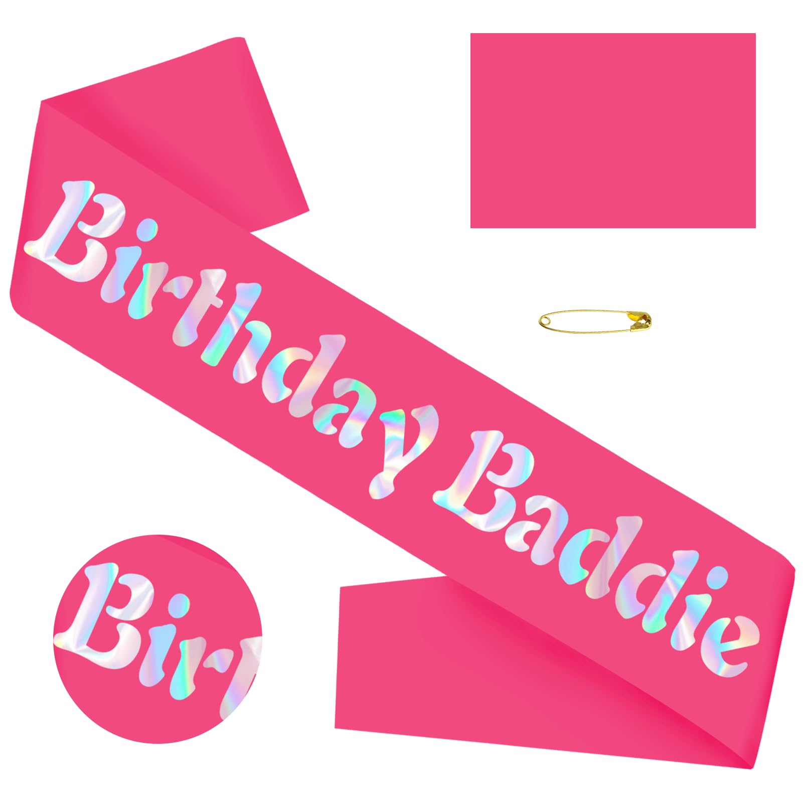 Birthday Baddie Sash for Women, Hot Pink Birthday Sash with Iridescent Foil for Girls Women Official Teenager Sweet 16, 18th 21st 30th 40th 50th or Any Other Bday Party Decorations, Gifts