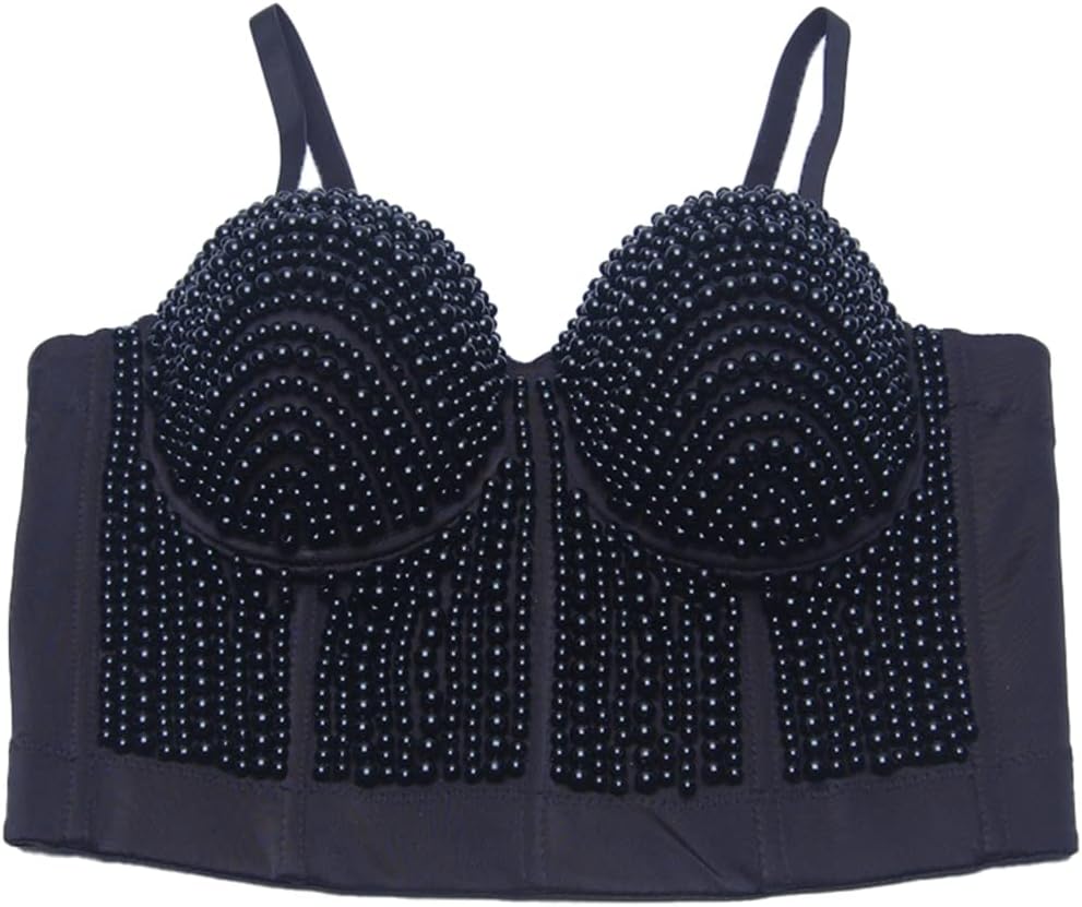 Pearl top for women Sexy Bustier Pearl Cami Top Pearls Beaded Spaghetti Strap Crop Top Corset Bra Party Clubwear