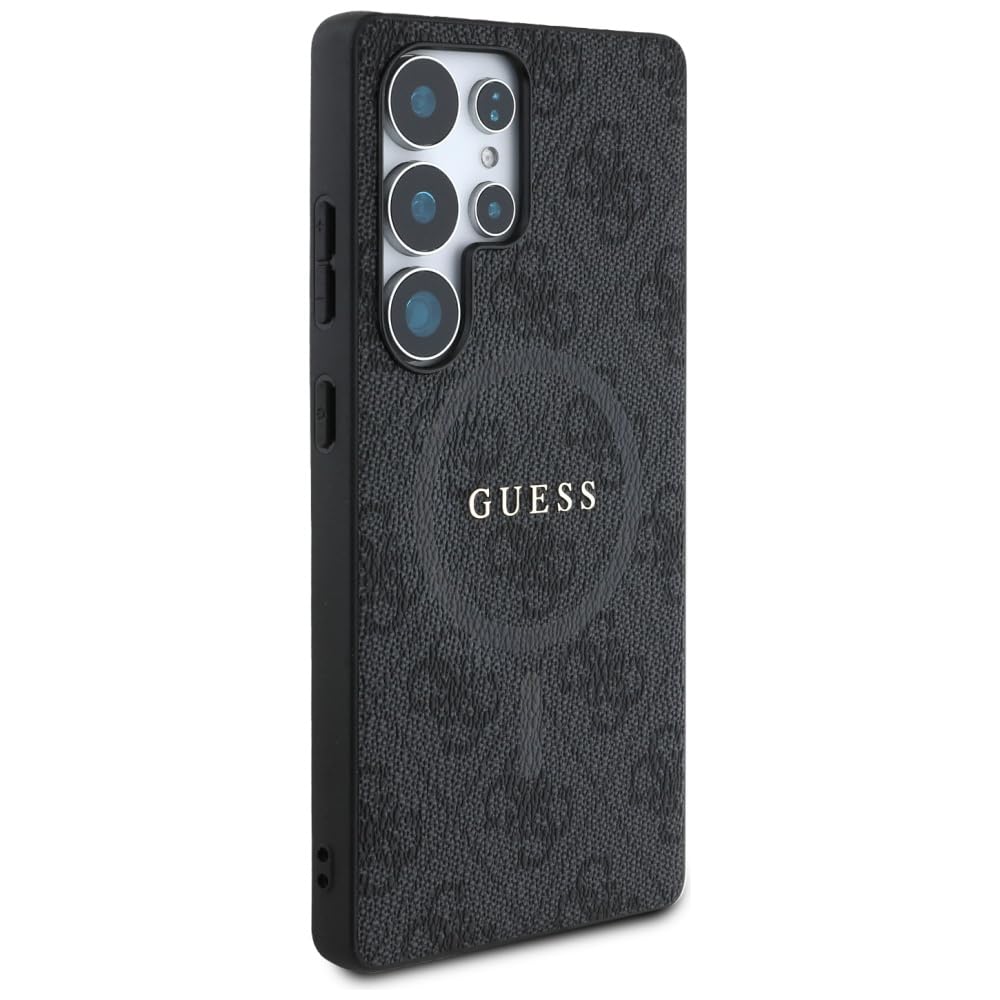 CG MOBILE Sous Licence Guess Étui pour S25 Cuir Marron Anneau Coloré 4G Logo Classique Compatible avec MagSafe