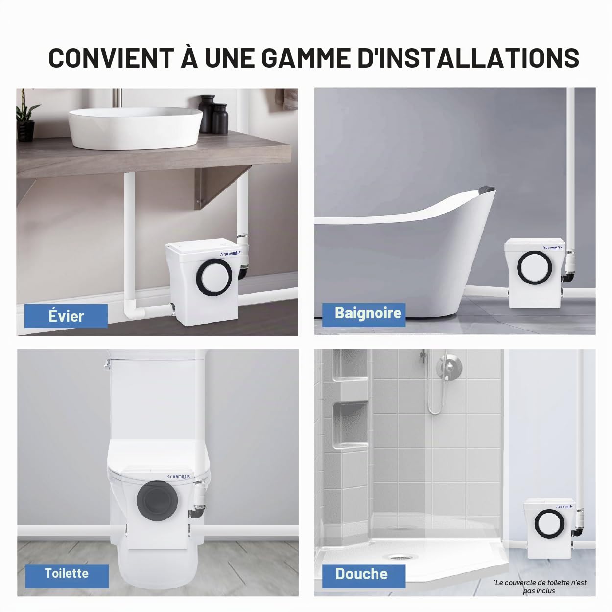 Aquamatix Cubo 400W Broyeur Sanitaire 110L/min Pompe de Relevage avec filtre à charbon 3 entrées pour toilettes, éviers et baignoires, Distance de pompage verticale de 8m