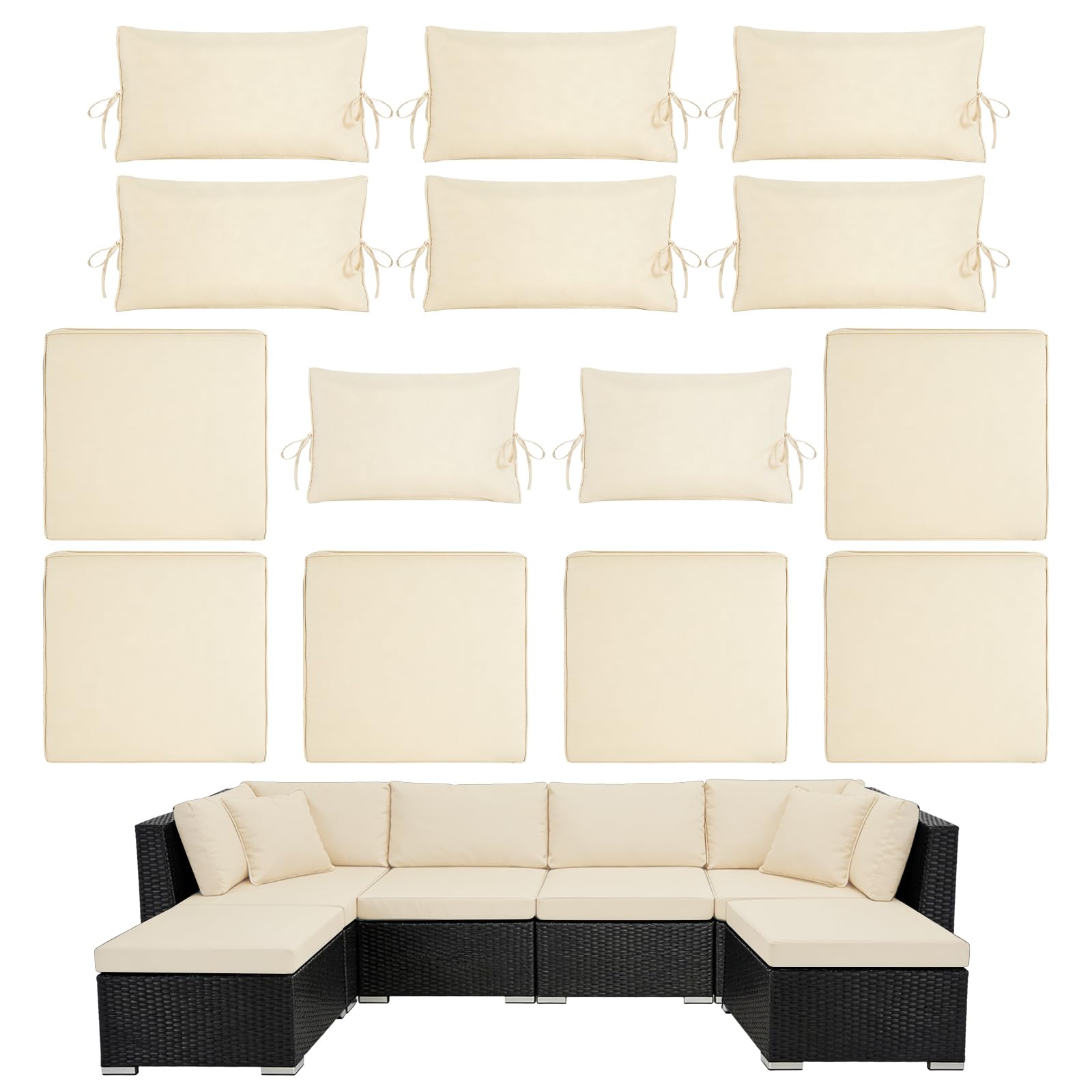 View 1 of 14pcs Outdoor Patio Furniture Cushion Covers Waterproof Zipper Creaw