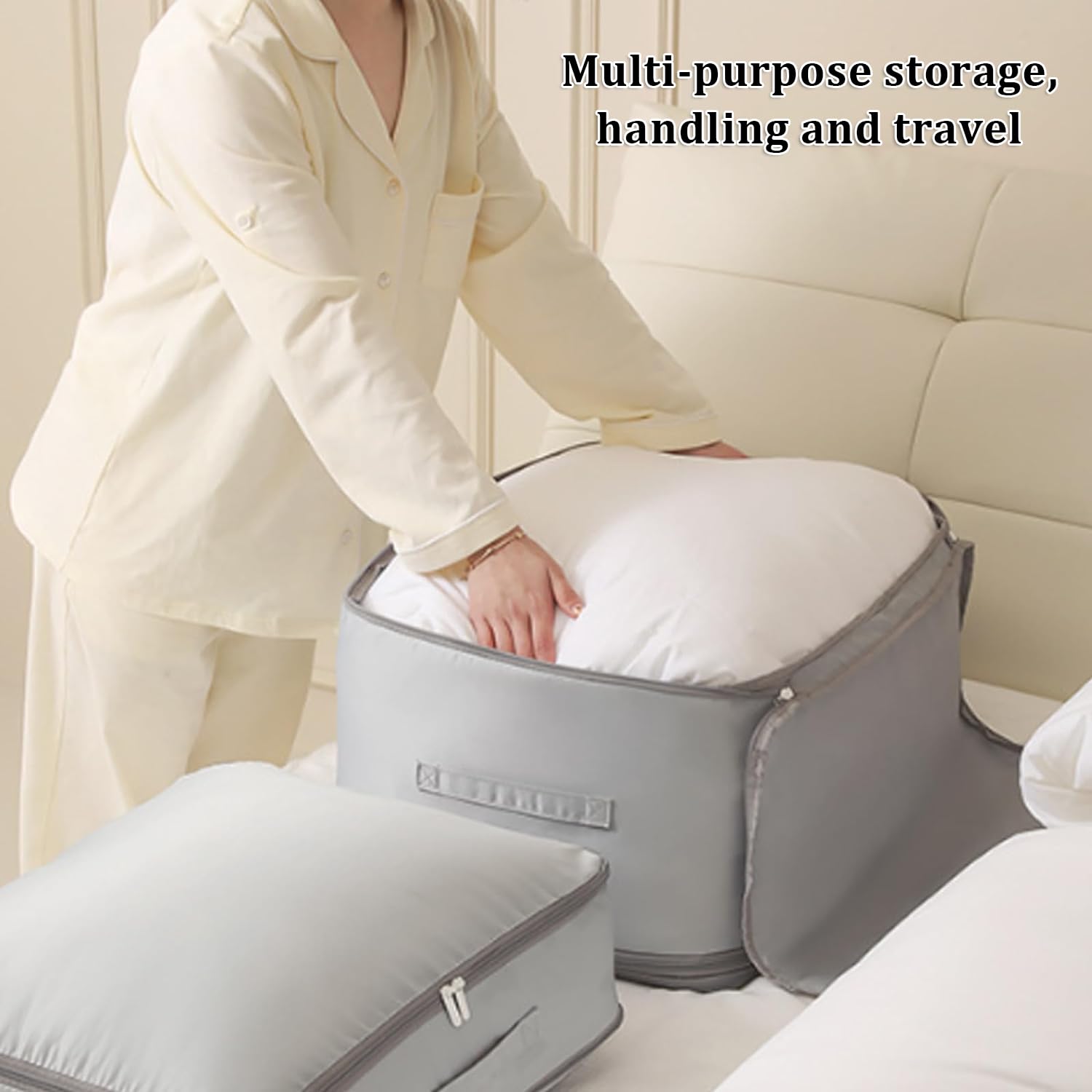 Organizer a compressione ultra salvaspazio, sacchetti di compressione salvaspazio con cerniera, cubi di imballaggio espandibili, resistenti (beige