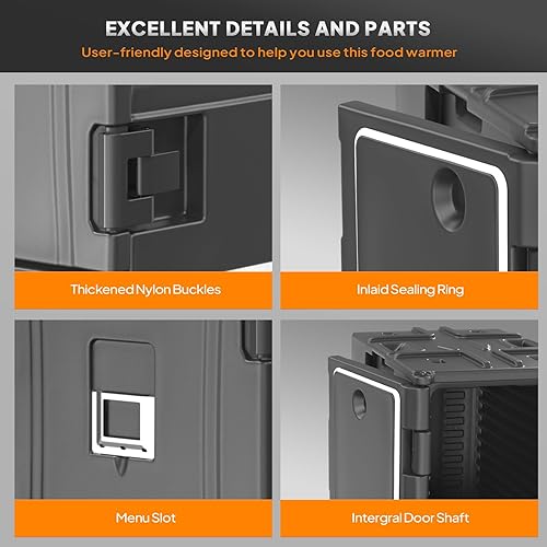 Miniatura 8 de ROVSUN 82QT109 QT - Transportador de alimentos aislado, calentador de alimentos con ruedas, hebillas dobles y asas, cajas calientes apilables para