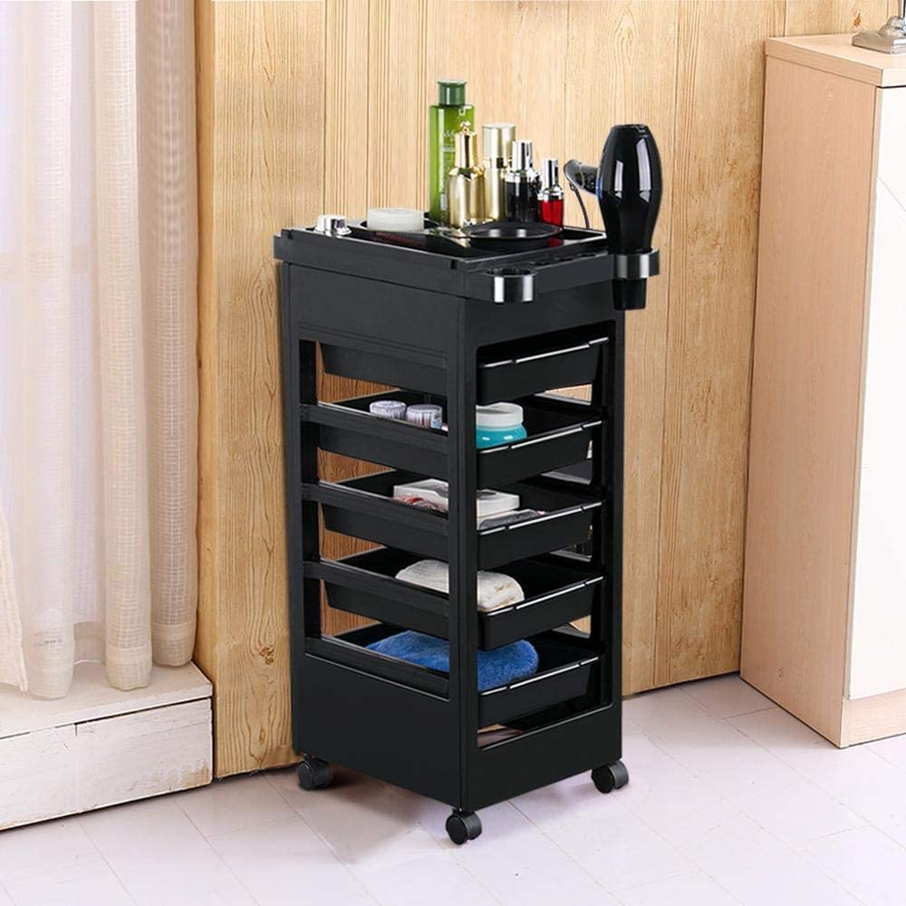 Sweet Pea Sweetpea5 Layer Salon Spa Beauty Hairdressing Rolling Trolley Cart With Drawers Hair Dryer Service Tray Tool Storage Cart Black 5 Drawerstrolley-image-6