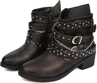 Botines de cuero para mujer del ejército británico de moda de invierno con hebilla y cremallera lateral zapatos payaso mujer