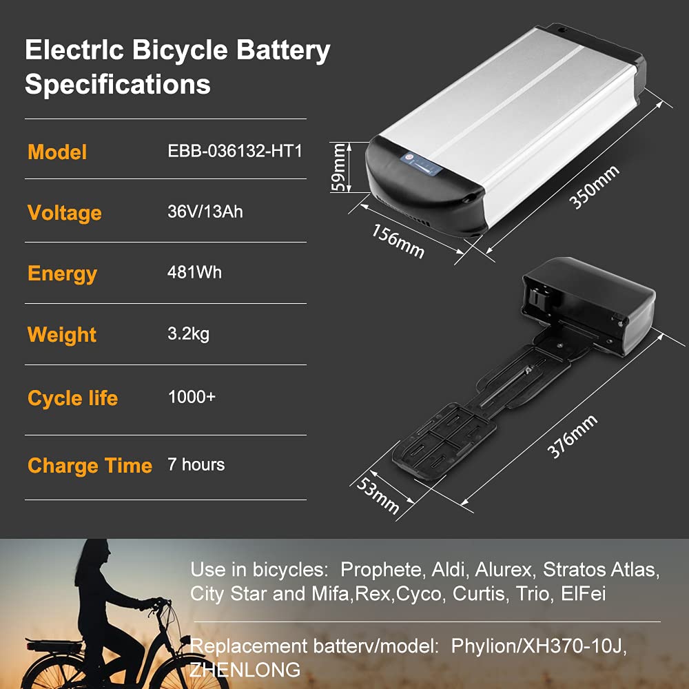 SEASON 36V Ebike Batterie avec Porte-Bagages 13Ah / 14.5Ah / 15.6Ah / 16Ah / 17.4Ah Lithium-ION Battery vélo électrique pour kit de Conversion 250-1000W
