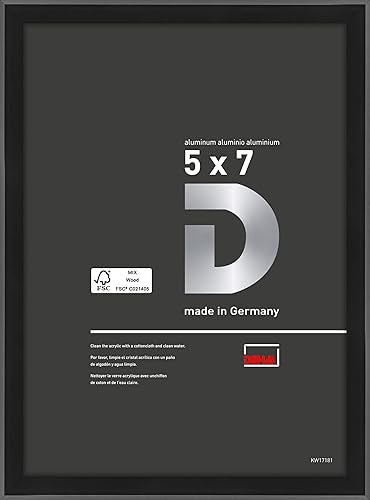 DEHA Design Marco de fotos Atlanta de 4 x 6 pulgadas, marco de metal de aluminio negro esmerilado con vidrio acrílico resistente a los golpes,