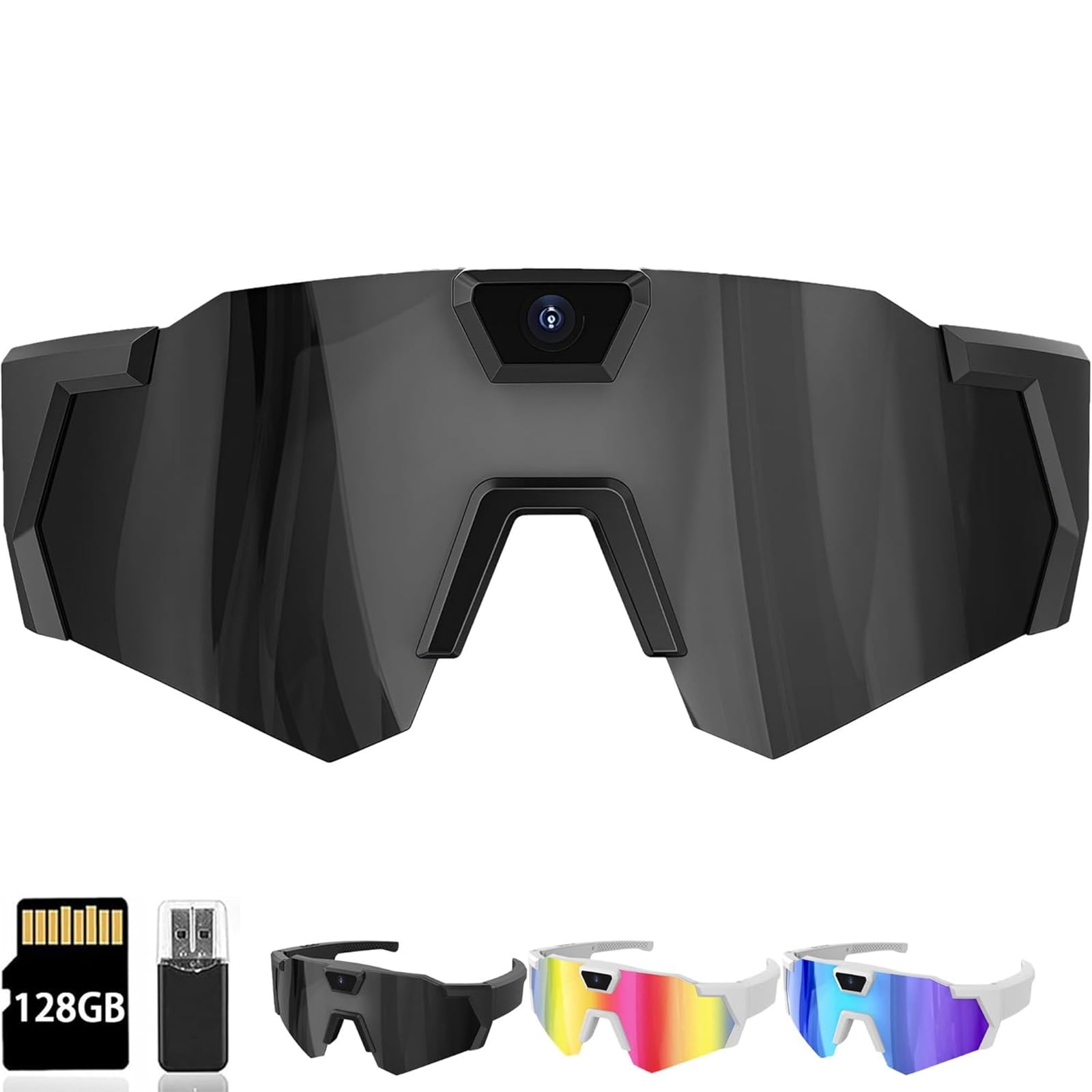 CXYP 4K POV-Sportbrille mit Kamera, 120° Ultra-Weitwinkel-HD, tragbare Körper-Abenteuer-Action-Brille, Kameras, für Radfahren, Baseball und Outdoor-Aktivitäten (Schwarz, 128GB)