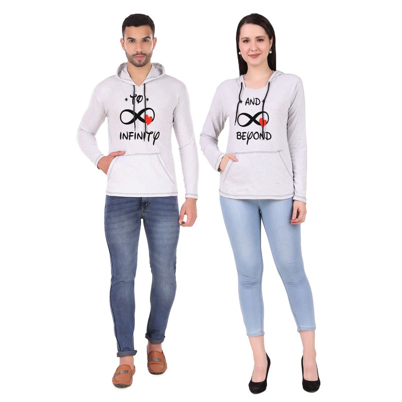 fine t touch Couple Men's and Women's Cotton Hooded Neck Full Sleeve Hoodie (Women-L_Men- XL Grey Combo Pack of 2)-picture-17