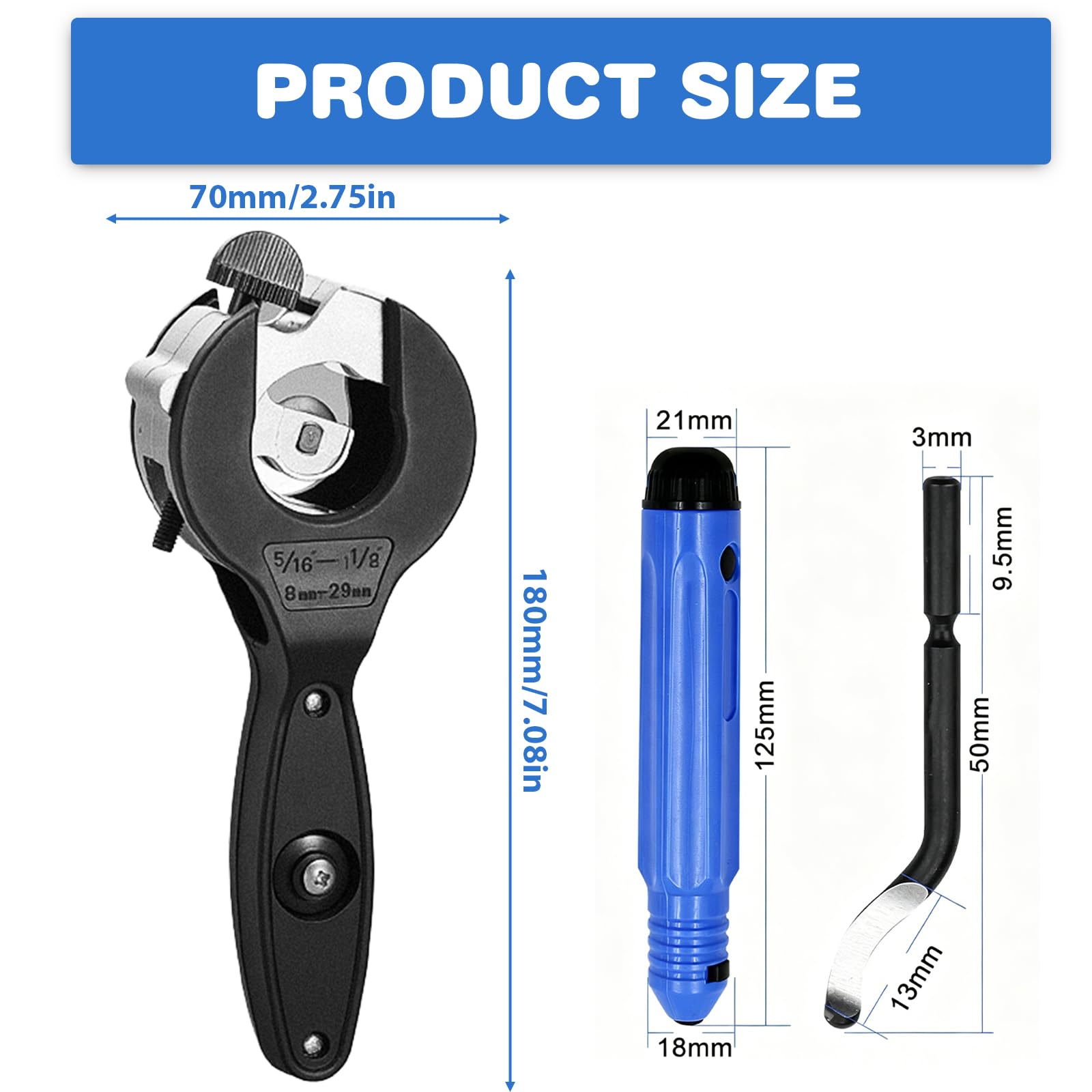 Tagliatubi a Cricchetto per Acciaio Inossidabile e Rame 8-29 mm, Set con 3 Dischi Intercambiabili