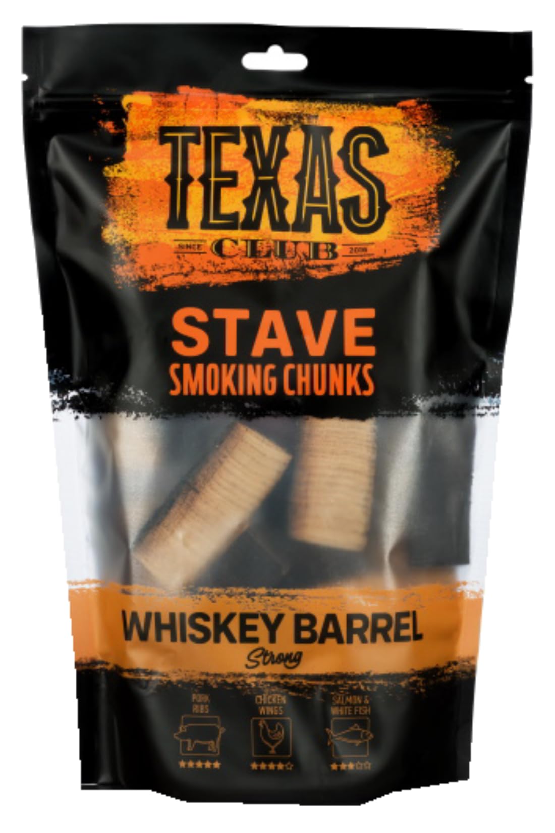 TEXAS CLUB - Chunk al Whisky per Affumicatori e Barbecue, Botti di Whisky, Legno per Affumicare, Qualità Premium, 400 gr