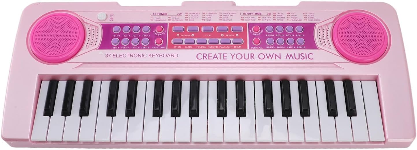 37 Key Electronic Piano, Portable Kids Keyboard Piano with 37 Instrument Sounds 8 Demo Songs 16 Music Rhythms, Detachable Microphone Recording Playback, for Kids Boys Girls