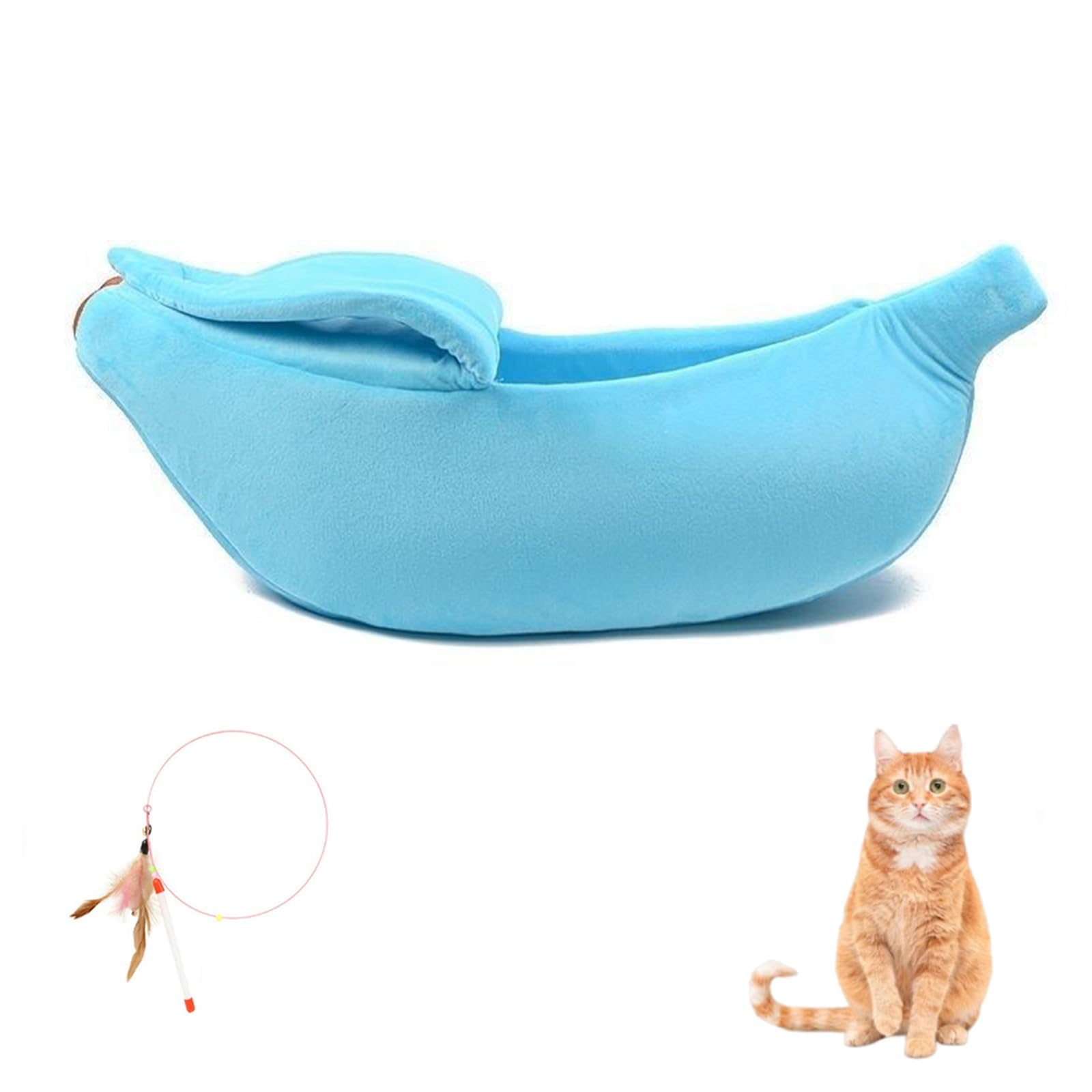 Banana Bed for Cats, Creative Banana Shape Pet Bed, Cute Breathable Cozy Warming Pet Sofa Bed for Cats Small Dogs Universal in All Seasons (Blue, 65 * 25 * 18cm/25.6 * 9.8 * 7.1in)