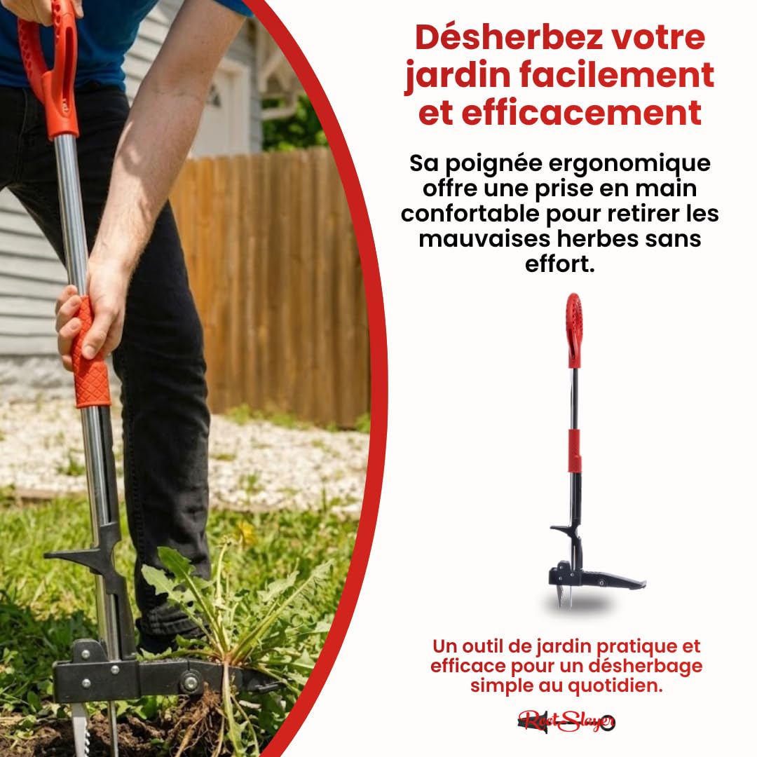 Venteo - Désherbeur Manuel Rootslayer | Désherbage Jardin Mauvaises Herbes | Extracteur Racines Profondes | Outil Jardinage Pelouse avec Levier Appui Pied | Travaux Jardin Gazon Terre Sol Dur