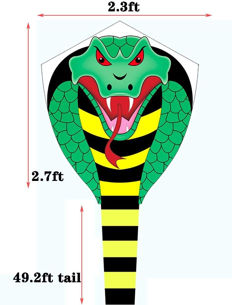 Adult Kite Giant Domineering Creative King Cobra Kite Outdoor Large Flying Kite with Long Tail Easy to Fly in the Breeze Gift(Size: 2.3ft+49.2ft tail+328ft line) (2.3ft+49.2ft tail+853ft)