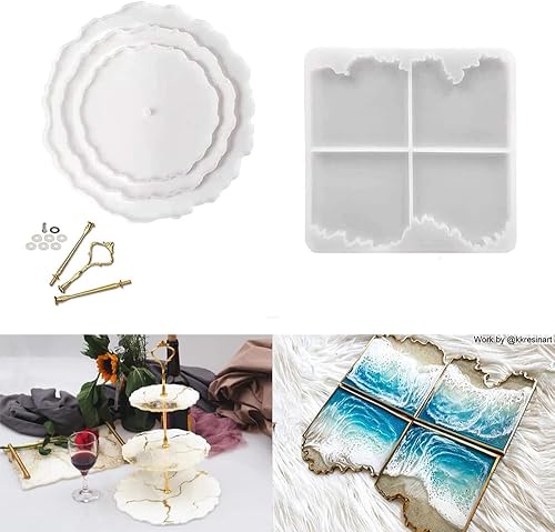 RESINWORLD Moldes para posavasos de ágata geoda de resina + molde de soporte de resina de 3 niveles