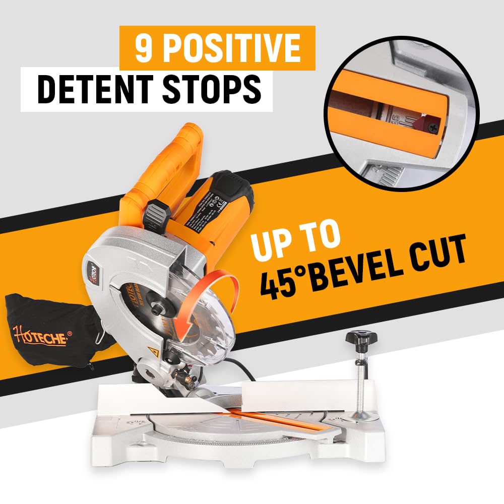Hoteche Piła ukośna 900 W z laserem 220-240 V TCT brzeszczot 190 mm do precyzyjnego cięcia w 0° x0° 110x50mm 45°x0° 75x50mm do piły ukośnej i ukośnej wraz z akcesoriami i workiem do odkurzacza