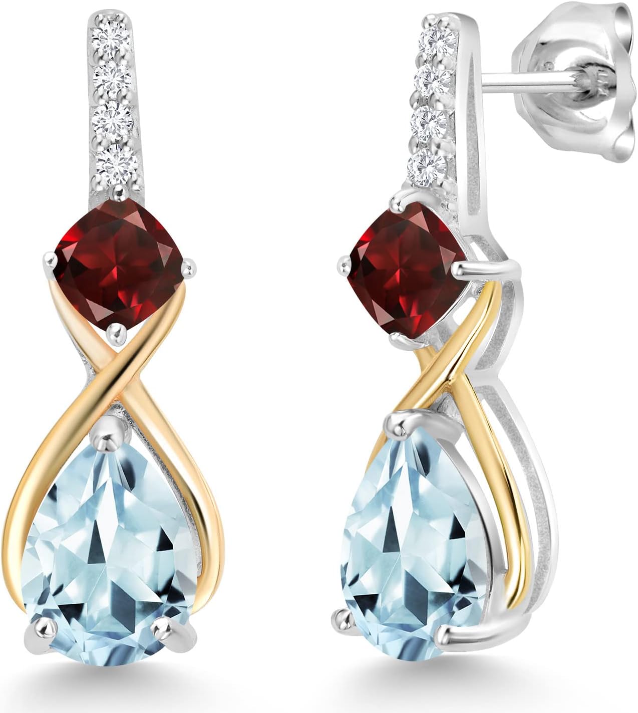 Gem Stone King 925 Sterling Silver and 10K Yellow Gold Gemstone Birthstone and Lab Grown Diamond Dangle Earrings | Pear Shape 8X6MM and Cushion 4MM |Two-Tone Infinity Dangle Earrings For Women