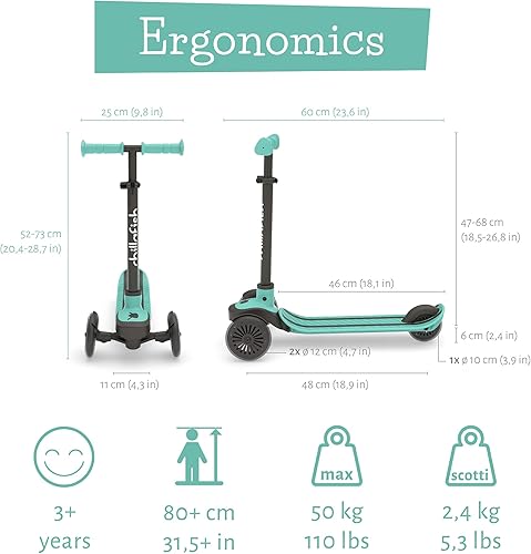 Miniatura 3 de Chillafish Scotti - Patinete de 3 ruedas con cubierta antideslizante de doble punta y freno integrado, manillar de altura ajustable, cómodos