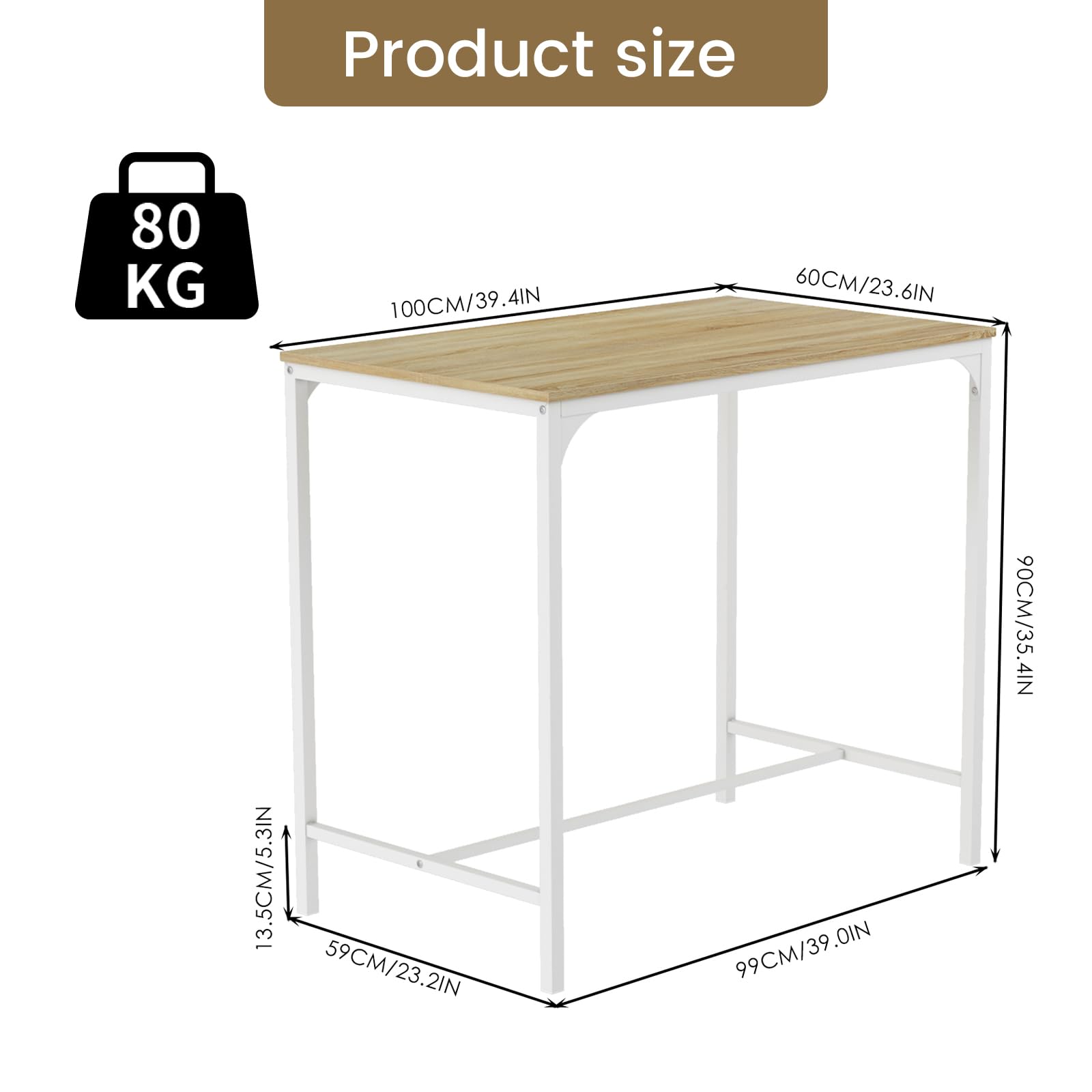 buybyroom Tavolo da bar con sgabello da bar – Set da pranzo con 4 sedie effetto rovere con venature, 100 x 60 x 90 cm