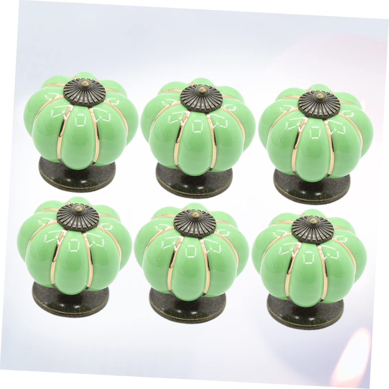 Hemobllo 6pezzi Pomello in Ceramica Forma di Zucca per Porte per Mobili e Armadi Verde