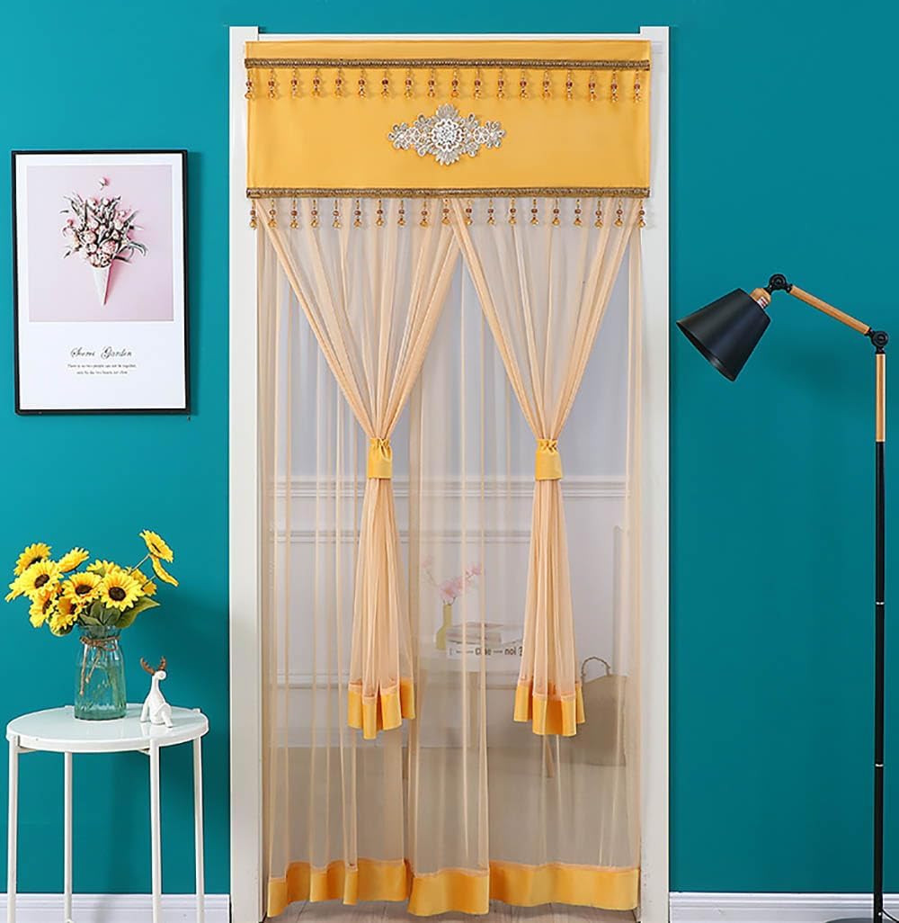 Sheer Door Curtain Semi-Sheer Voile Floral French Door Curtain Light Filtering Drape Sheer Sliding Door Curtains for Bedroom (Orange,35x86 inch)