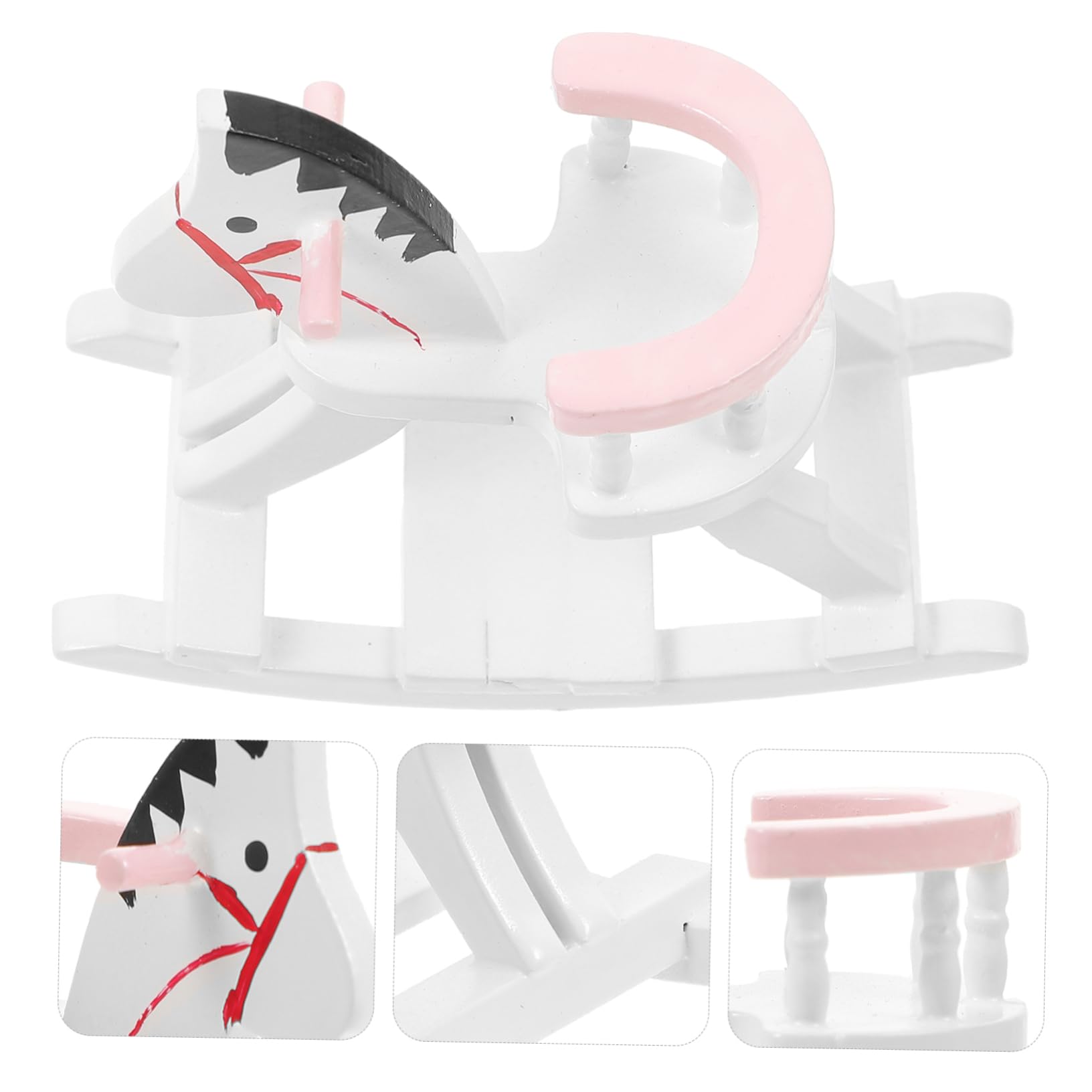 ERINGOGO Meubles De Mini Maison De Poupée Petit Poupées Décoration Figurine Ornement Miniatures Mini Jouets De Meubles De Maison Mini Mobilier De Maison Mini Cheval à Bascule en Bois Rose