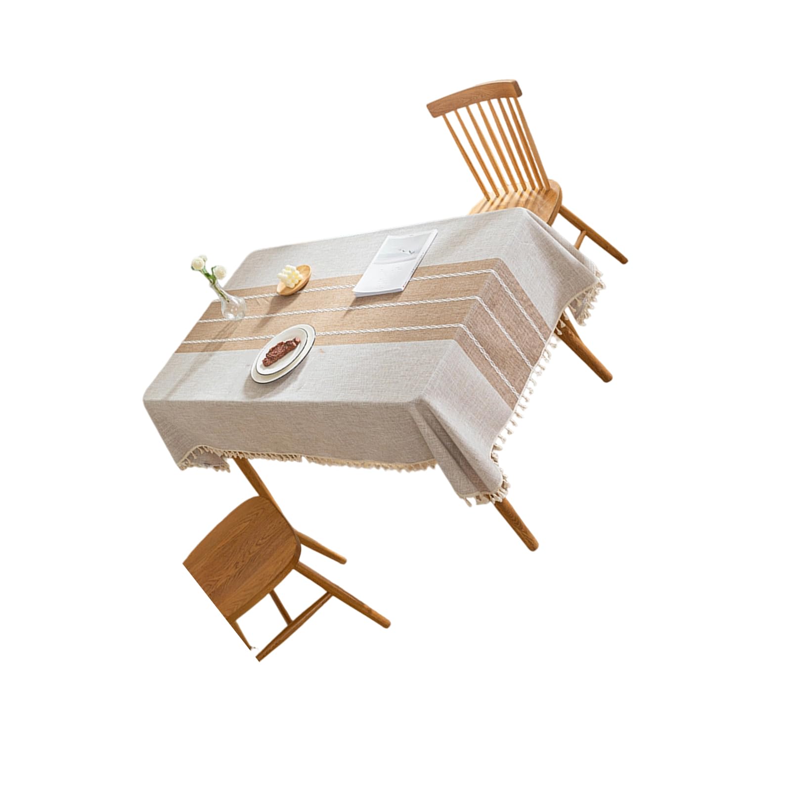 Tsophreniq Large Rectangular Tassels Embellished Tablecloth Faux Linen Look Polyester Table Cover for Family Dining Accessories Polyester Tablecloth