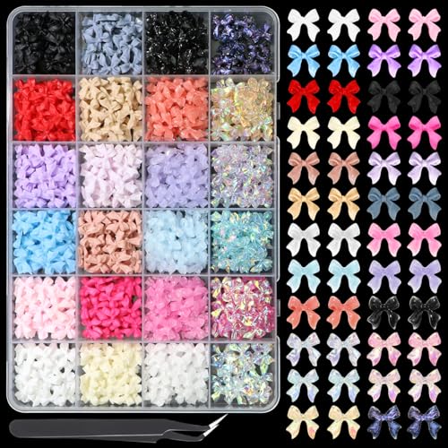 BELICEY Bow Nail Charms, 3D Mix Color Bows Nail Art Charms, Assorted Colorful Bowknot Charms for Acrylic Nails, Cute Flatback Nail Bows Jewelry for Nails Design Manicure Accessories Crafts