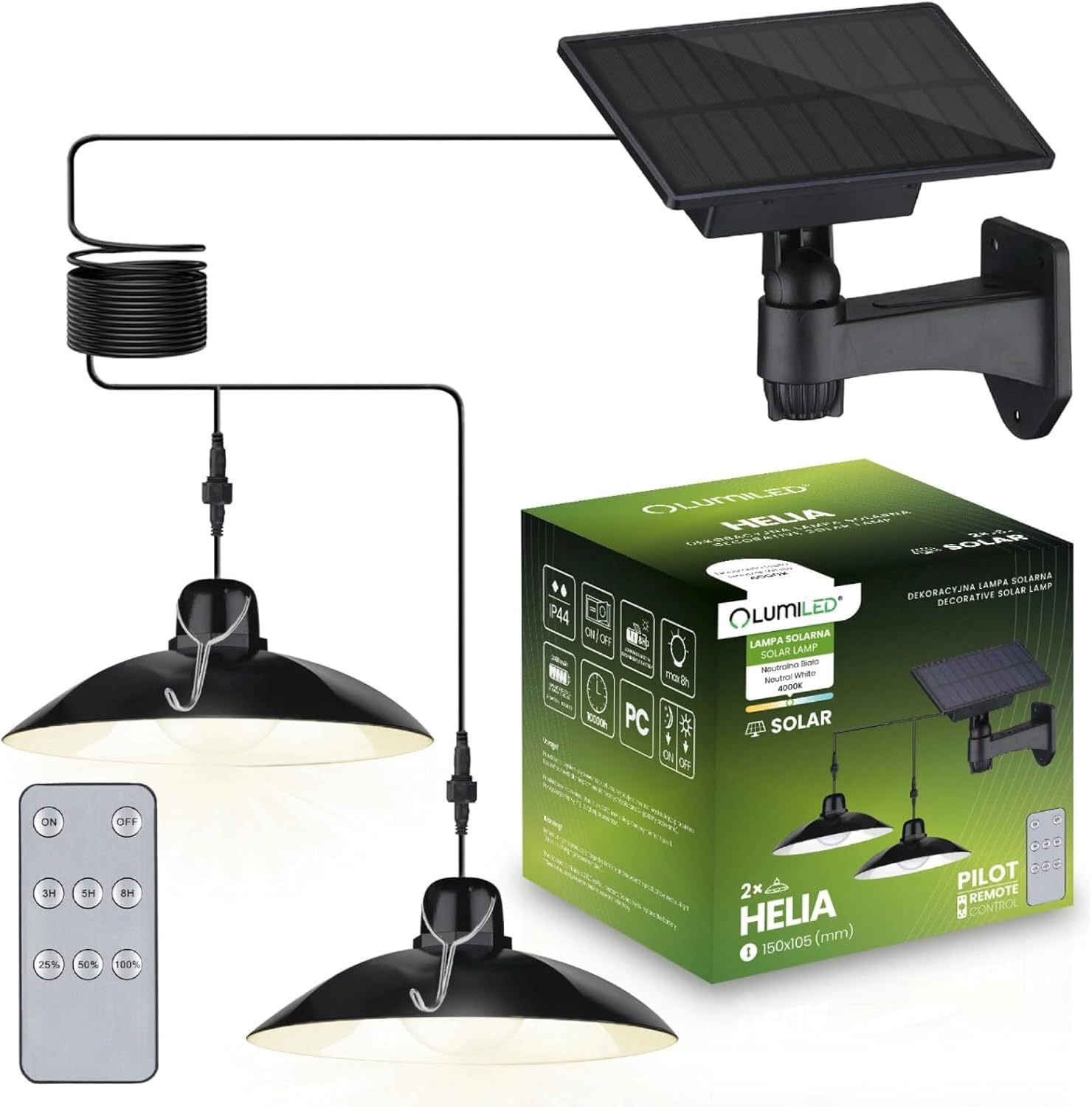 Lumiled 2x Solarlampe Pendelleuchte, Hängelampe für Außen Hängend, Solar Lampe Outdoor IP44 2400mAh Kronleuchter Solar Hängeleuchte für Garten Terrasse Balkon Pavillon Neutralweiß 4000K