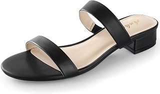 Women Black White Nude Clear Heels Sandals - 1 Inch Heels for Women Low Chunky Block Heels Comfortable Two Strap Open Toe Flat Sandals Shoe for Dressy Wedding Summer