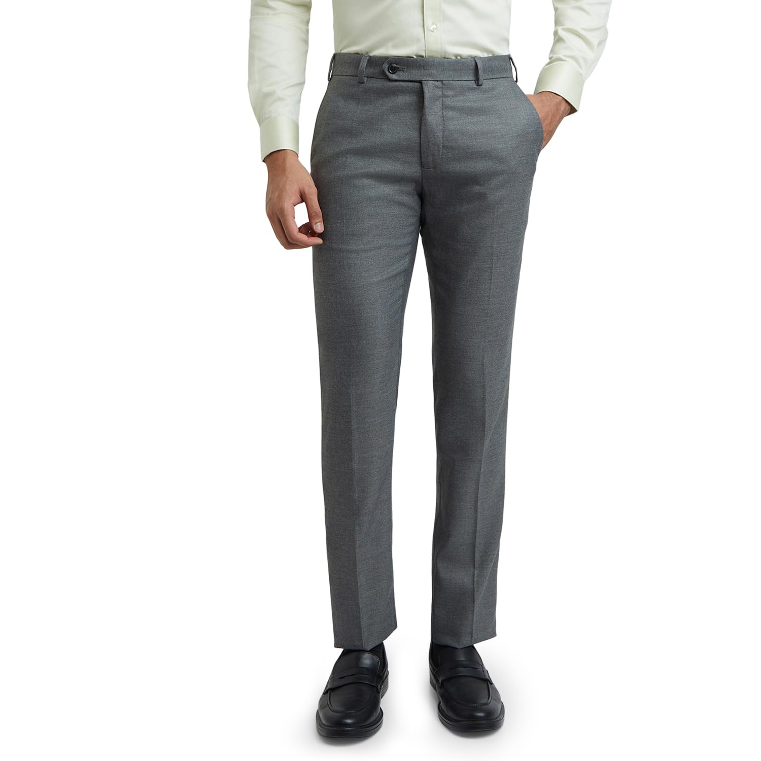 raymond Men's Slim Fit Poly Viscose Blend Flat Front Solid Pattern Dark Grey Formal Trouser (Size: 36)-RMTS04943-G6-picture-37
