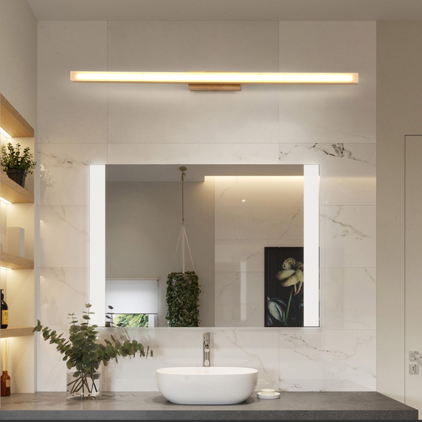 Lampa ścienna LED Lustro Długa lampa ścienna Nowoczesne wnętrze Minimalistyczna oprawa ścienna Długa konstrukcja Akrylowe oświetlenie ścienne do sypialni Salon Korytarz (jasne drewno - ciepłe