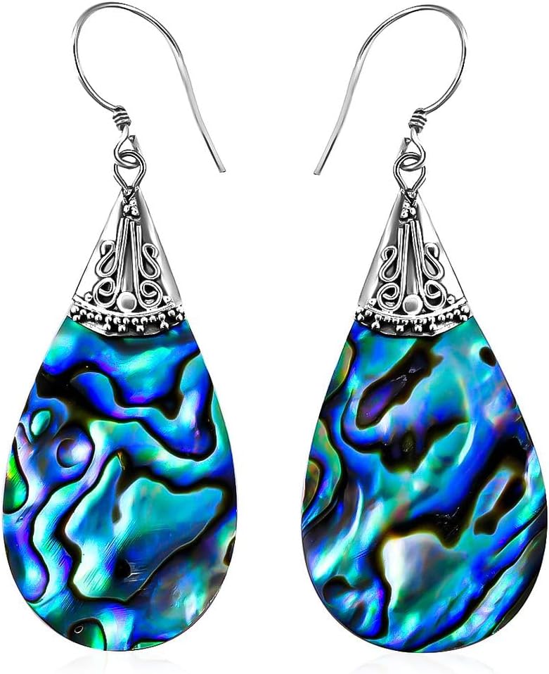 Beach Jewelry for Women in 925 Sterling Silver - Funky Colorful Abalone Shell Beautiful Jewelry Birthday Christmas Gifts for Her