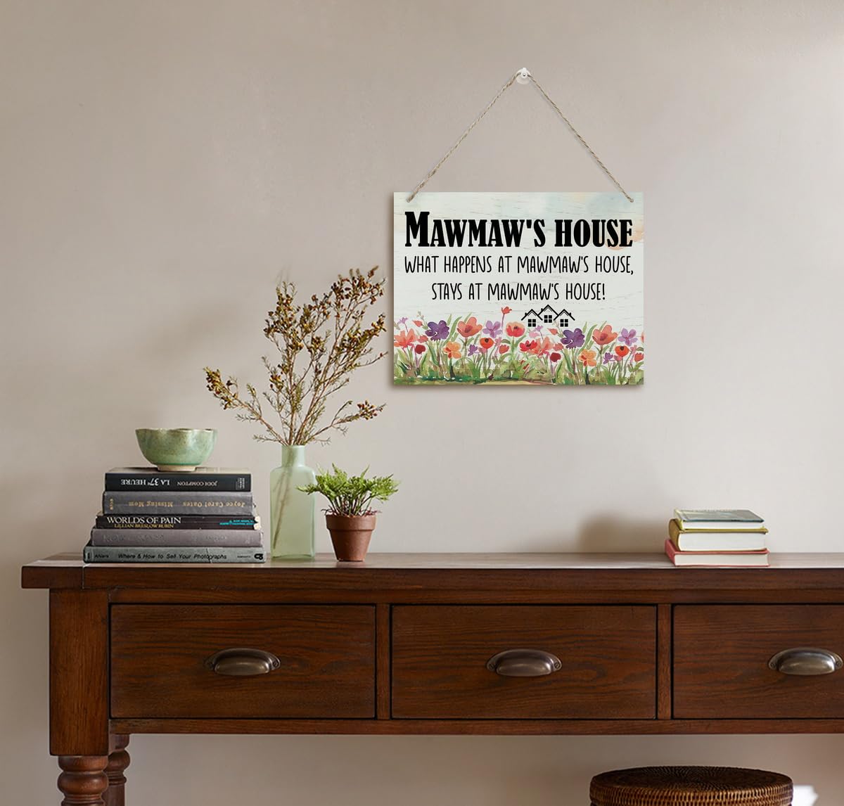 Rustic Sign, Mother's Day Gift, Grandma's Gift, Mom's Gift, Hanging Printed Wood Wall Art Sign Decor, Mawmaw's House What Happens At Mawmaw's House, Stays At Mawmaw's House, Sign Gift for Grandma 2