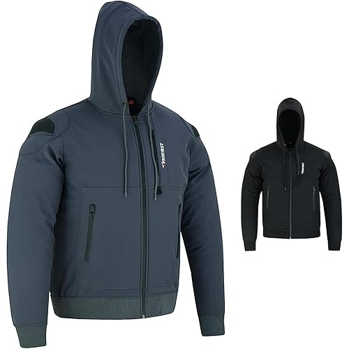 PROFIRST Motorcycle CE Armored Motorbike Hoodie Protective Fleece Zip up Jacket Lined Black Gray