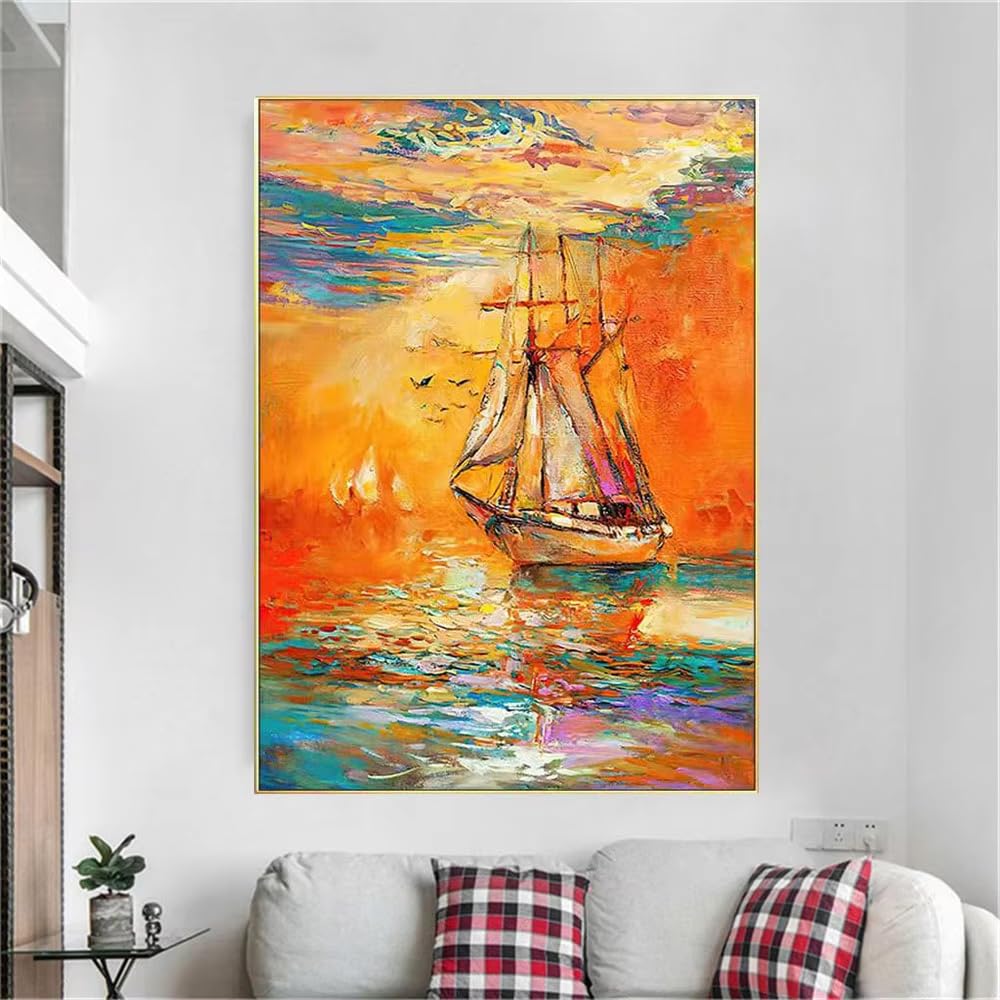 AEFOUU Wall Art Canvas Picture Print Abstract Colorful Graffiti Wall Art Pictures Sailboat Painting Home Living Room Decor(80x140cm/32x55in/Internal Frame)