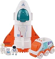 Vista 8 de Jomifin Juguete de nave espacial para niños y niñas, juguetes del transbordador espacial con luces y sonido, figura de 3 astronautas, cabina que se