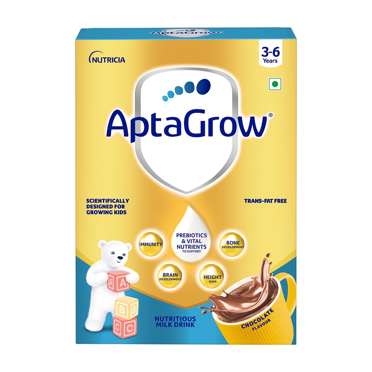 AptaGrow Milk Drink Powder for Kid s Height Gain, Immunity & Brain Development, Nutritious & Tasty Chocolate Flavor, 400g | 37 Nutrients | Prebiotics | Low Fat | Veg-picture-14
