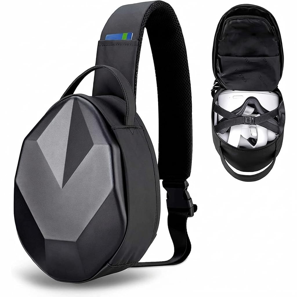 Carrying Case for Oculus Meta Quest 3/Quest 2/Vision Pro, Hard Crossbody Travel Bag for Meta Quest Pro Gaming Headset and Controllers, Lightweight VR Accessories with Portable USB Charging Port
